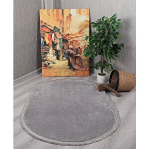 Modern Dekoratif Oval Spor Saçaklı Puffy Peluş Halı Yolluk 40x60 cm