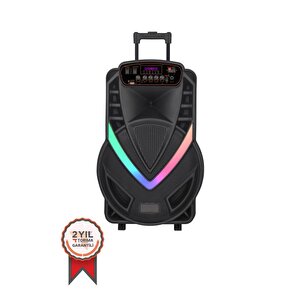 Torima Ndr-v12 Siyah Mikrofonlu Kumandalı Rgb Ledli Taşınabilir Tekerlekli Bluetooth Hoparlör