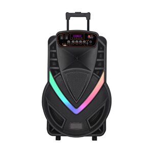 Torima Ndr-v12 Siyah Mikrofonlu Kumandalı Rgb Ledli Taşınabilir Tekerlekli Bluetooth Hoparlör