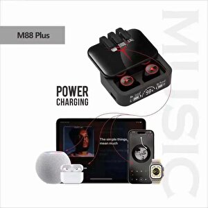 M88 Plus Şarj Göstergeli Powerbank Özellikli Bluetooth Kablosuz Kulakiçi Kulaklık Siyah