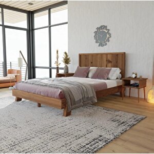 Hüma Model Ceviz Renk Çam Ahşap Karyola ( Dikey ) 90x200 cm