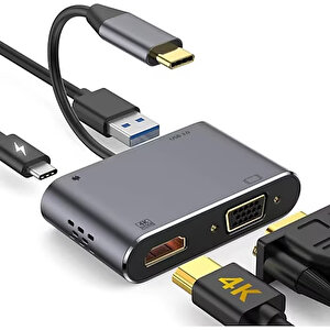 Type- C To Hub Pd Hdmi+vga+usb Dönüştürücü Adapter 4 In 1