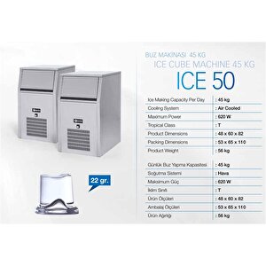 Iceinox Ice 50 Küp Buz Makinesi Kendinden Hazneli - 50 Kg/gün
