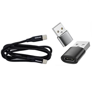 Philips 6a 100w Type-c To Type-c Örgülü Hızlı Data Ve Şarj Kablosu 50cm + Winex Usba To Type-c 3.1 Otg Çevirici Dönüştürücü Adaptö