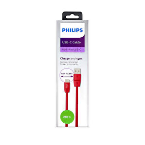 Philips 5a 100w Usba To Type-c 1.8 M Hızlı Şarj Ve Data Kablosu Kırmızı + Schitec Type-c To Usba 3.0 Dönüştürücü Adaptör