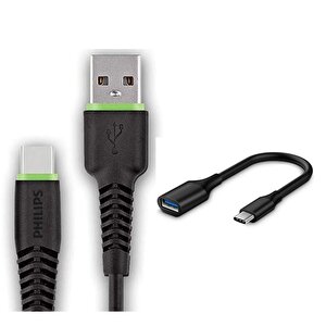 Usba To Type-c Hızlı Data Ve Şarj Kablosu 1.2m Siyah + Schitec Type-c To Usba 3.0 Otg Dönüştürücü Adaptör