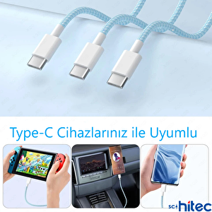 Schitec 6a 66w Apple İphone 15 Uyumlu Type-c To Type-c Örgülü Hızlı Data Ve Şarj Kablosu Beyaz