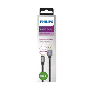 Philips 3a 60w Usba To Type-c Deri Kaplama Hızlı Şarj Ve Data Kablosu Siyah + Schitec Type-c To Usba 3.0 Dönüştürücü Adaptör