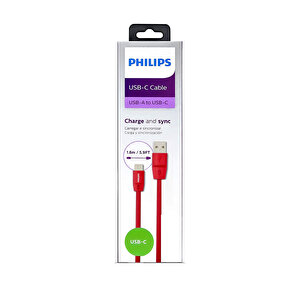 Philips 5a 100w Usba To Type-c 1.8 M Hızlı Şarj Ve Data Kablosu Kırmızı + Schitec Type-c To Usba 3.1 Otg Dönüştürücü Adaptör