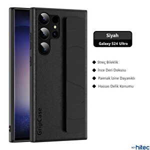 Schitec Samsung Galaxy S24 Ultra Uyumlu Premium  Case Parmak Askılı Telefon Kılıfı Siyah