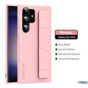 Schitec Samsung Galaxy S24 Ultra Uyumlu Premium Case Parmak Askılı Telefon Kılıfı Pembe