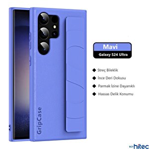 Schitec Samsung Galaxy S24 Ultra Uyumlu Premium Case Parmak Askılı Telefon Kılıfı Mavi