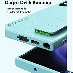Schitec Samsung Galaxy S24 Ultra Uyumlu Premium Case Parmak Askılı Telefon Kılıfı Mavi