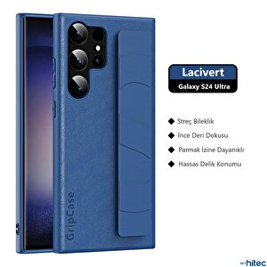 Schitec Samsung Galaxy S24 Ultra Uyumlu Premium Case Parmak Askılı Telefon Kılıfı Lacivert