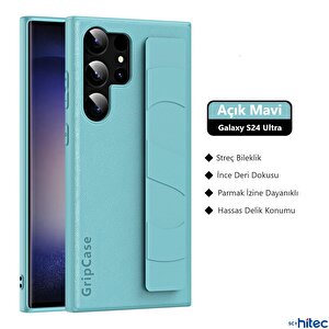 Schitec Samsung Galaxy S24 Ultra Uyumlu Premium  Case Parmak Askılı Telefon Kılıfı Açık Mavi
