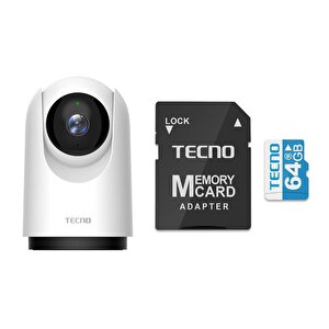 Th300 3mp 2k Ultra Hd 360° Kablosuz Wifi Güvenlik Kamerası + Tecno 64gb 100mb/s Micro Sd Hafıza Kartı Ve Adaptörü