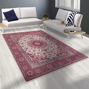 Bambu Halı Salon Halısı Post Pelüş Halı Klasik Desenli Pembe Halı 150x230 cm