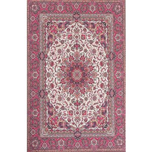 Bambu Halı Salon Halısı Post Pelüş Halı Klasik Desenli Pembe Halı 100x150 cm