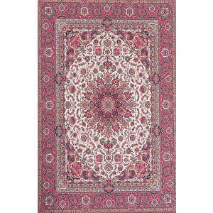 Bambu Halı İpeksi Yumuşak Su Ve Leke Tutmaz Klasik Desenli Pembe Halı 100x150 cm