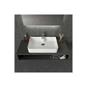 Mestola Tezgah Üstü Kare Çanak Lavabo Batarya Delikli 60 X 42 Cm Beyaz