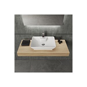 "leon" Tezgah Üstü Kare Çanak Lavabo Batarya Delikli 40x52 Cm Beyaz