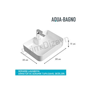 Mestola Tezgah Üstü Kare Çanak Lavabo Batarya Delikli 50 X 35 Cm Beyaz