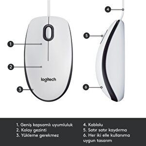 Logitech M100 Kablolu 1.000 Dpi Usb Optik Mouse - Beyaz