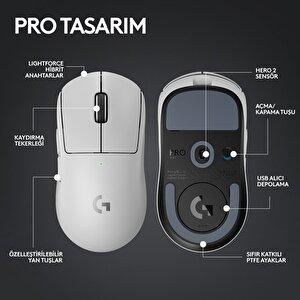 Logitech G Pro X Superlight 2 Hafif Hero 2 Sensör 32.000 Dpi Lightspeed Kablosuz Oyuncu Mouse - Beyaz