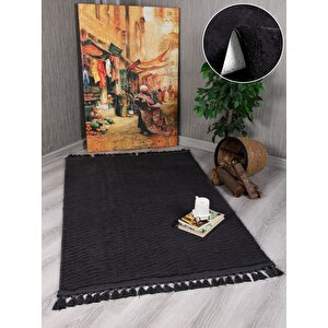 Modern Dekoratif Örgü Saçaklı Puffy Peluş Halı Yolluk 60x100 cm