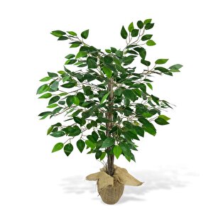 Yapay Ağaç Benjamin 3 Gövdeli Çalılı 100x60cm Keten Sarılı Siyah Plastik Saksılı