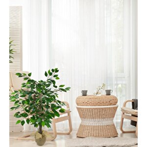 Yapay Ağaç Benjamin 3 Gövdeli Çalılı 100x60cm Keten Sarılı Siyah Plastik Saksılı