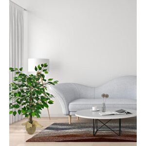 Yapay Ağaç Benjamin 3 Gövdeli Çalılı 100x60cm Keten Sarılı Siyah Plastik Saksılı