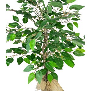 Yapay Ağaç Benjamin 3 Gövdeli Çalılı 100x60cm Keten Sarılı Siyah Plastik Saksılı