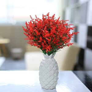 6lı Set Yapay Çiçek Kırmızı Lavanta 7 Dallı Plastik Dekoratif Yapay Bitki