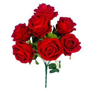 Yapay Çiçek Kadife Kırmızı Gül Demeti 7 Dallı 35*25cm 7cm Gül Büyükboy Kirmizi