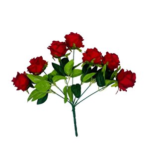 Yapay Çiçek Kadife Kırmızı Gül Demeti 7 Dallı 35*25cm 7cm Gül Büyükboy Kirmizi