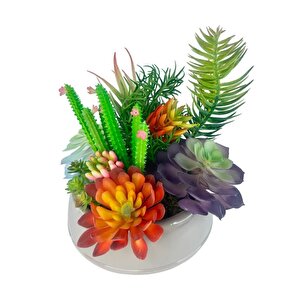 Yapay Çiçek Kaktüs Sukulent Aranjmanı Mokka Renk Plastik Saksıda 10 Adet Karışık Model Skulent