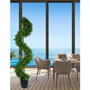 Yapay Ağaç Spiral Şimşir Ağacı 160cm Bambu Saplı Salon Bitkisi Düz Yeşil