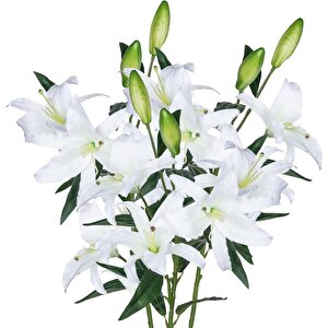 3lü Set Yapay Çiçek Beyaz Lilyum 3 Kafalı Uzun Dal Çiçek Zambak Lily Flowers 80cm