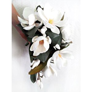 Yapay Çiçek Lüx Manolya Gerçek Dokulu Letex Eva Magnolia Gelin Çiçeği 40cm Beyaz