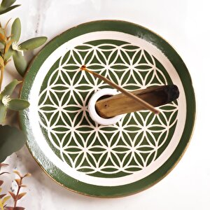 Yaşam Çiçeği Temalı Yeşil El Yapımı Palo Santo Tütsülük
