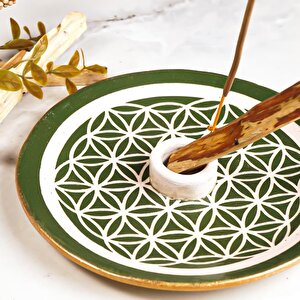 Yaşam Çiçeği Temalı Yeşil El Yapımı Palo Santo Tütsülük