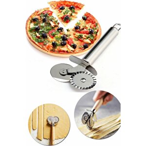 Çift Başlıklı Hamur Ruleti Pizza Kesme Aparatı Pizza Hamur Mantı Kesme Bıçağı