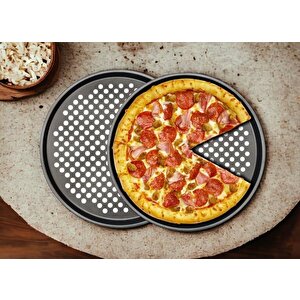 Pizza Pişirme Tepsisi 31 Cm Yanmaz Ve Yapışmaz Pizza Pan Oval Delikli Fırın Tepsisi
