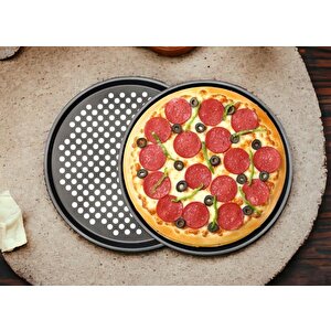 Pizza Pişirme Tepsisi 31 Cm Yanmaz Ve Yapışmaz Pizza Pan Oval Delikli Fırın Tepsisi