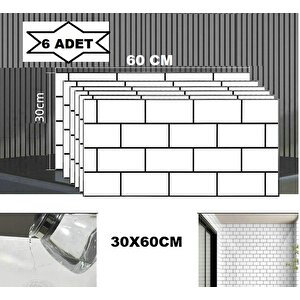 6 Adet 60x30cm Beyaz Tuğla Desen Yapışkanlı Karavan Prefabrik Banyo Wc Duvar Paneli Shiny-19