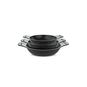 | Güveç Sahan Set | Döküm Kendinden Saplı | 3 Parça | Gri | 18cm-20cm-22cm