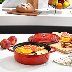 Guss Chef Döküm Basık Tencere 26cm-2 Parça-kırmızı