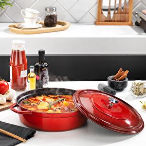Guss Chef Döküm Basık Tencere 28cm-2 Parça-kırmızı