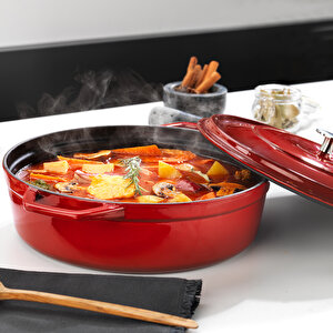 Guss Chef Döküm Basık Tencere 28cm-2 Parça-kırmızı